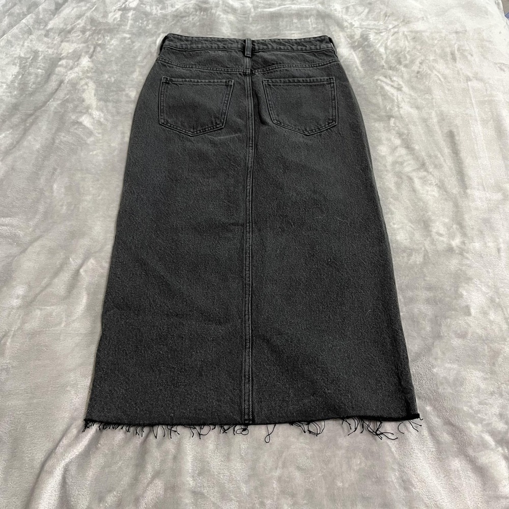 Pacsun Denim Skirt Womens 25 Black High Waist Frayed Hem Front Slit Midi Jeans - Picture 4 of 12